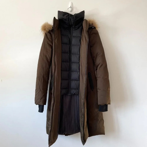 Soia & Kyo BROWN  Down Racoon Fur Hood Long Christy Parka Jacket Coat Sz S - Picture 3 of 13
